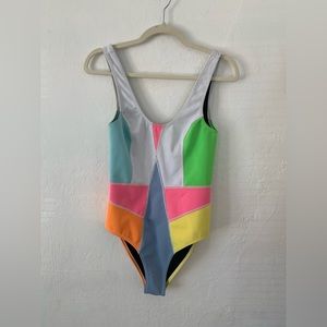 Cynthia Rowley Kalleigh Scuba Colorblock Neoprene One Piece Bathing Suit Swim L